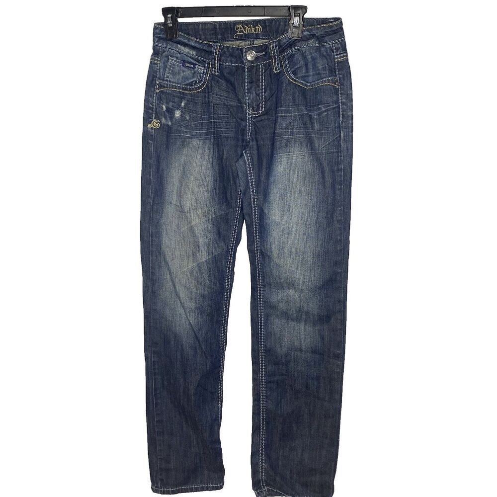 Adiktd Low Rise Jeans Stretch Rhinestone Distressed Denim Womens 8 30 Long Blue
